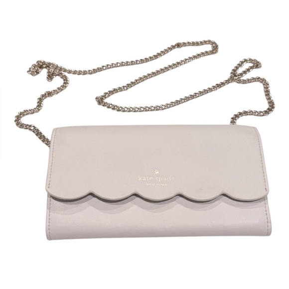 Kate Spade Gemma Crossbody Purse Parchment Chain Scallop Edge Turquoise Inside - Picture 1 of 5